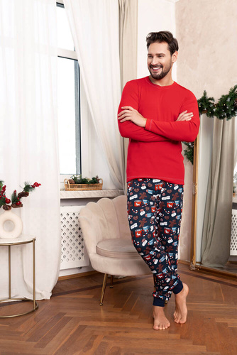 Rojas Pijama manga larga hombre, pantalón largo Moda Italiana - rojo/estampado