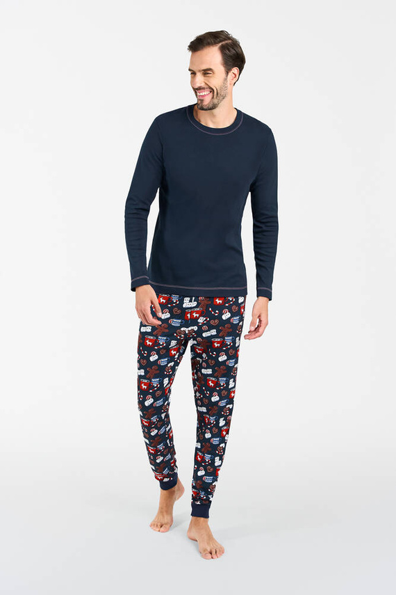 Rojas Pijama hombre manga larga, pantalón largo Moda Italiana - azul marino/estampado