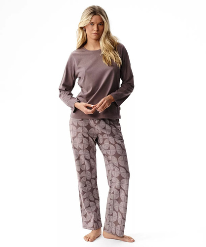 Atlantic NLP-522 Pijama larga para mujer 100% algodón Pantalones con estampado marrón