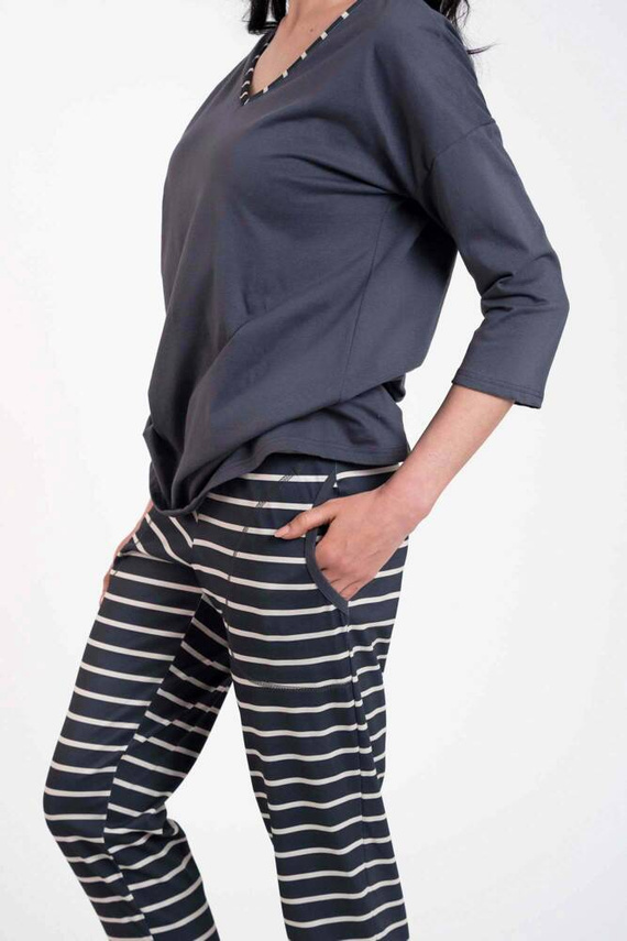 Betty Pijama de señora manga 3/4, pantalón largo Moda Italiana - estampado grafito/grafito