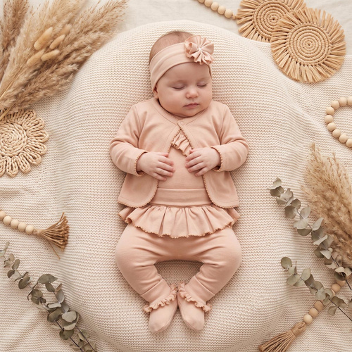 Conjunto para bebé Nicol 142107 de 5 piezas 100% algodón beige