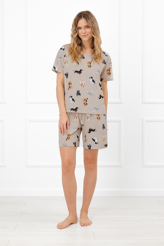 Pijama de mujer Italian Fashion Essi de algodón, manga corta, pantalones cortos con estampado de perritos