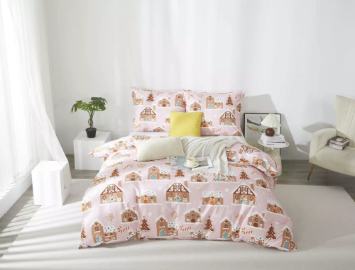 Gingerhouse Navidad microsatin ropa de cama casas de pan de jengibre rosa I25 Spod Igły i Nitki - suave, lisa y duradera