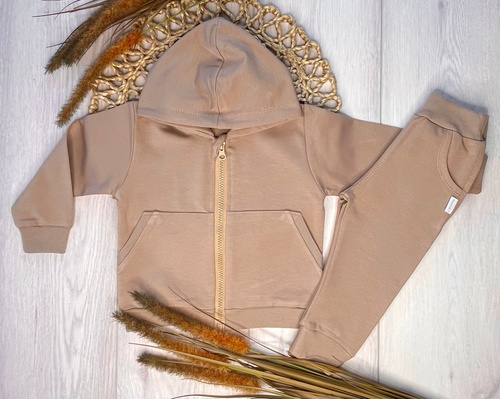 Mamatti DR2150 Conjunto de chándal marrón para niña - sudadera con capucha y pantalón con bolsillos