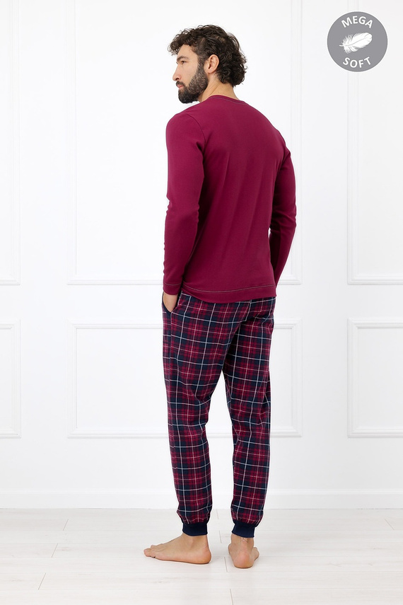 Italian Fashion Brajan Pijama masculina Mega Soft pantalón largo a cuadros burdeos