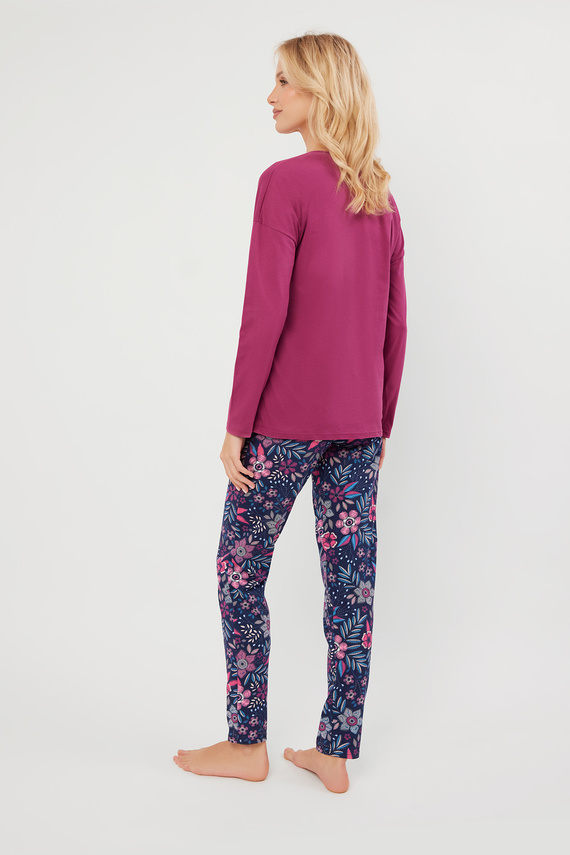 Folk Pijama de mujer manga larga, pantalón largo Moda Italiana - mora/estampado