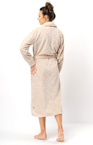 LG: 605 Bata de mujer Key- beige, suave, cuello chal