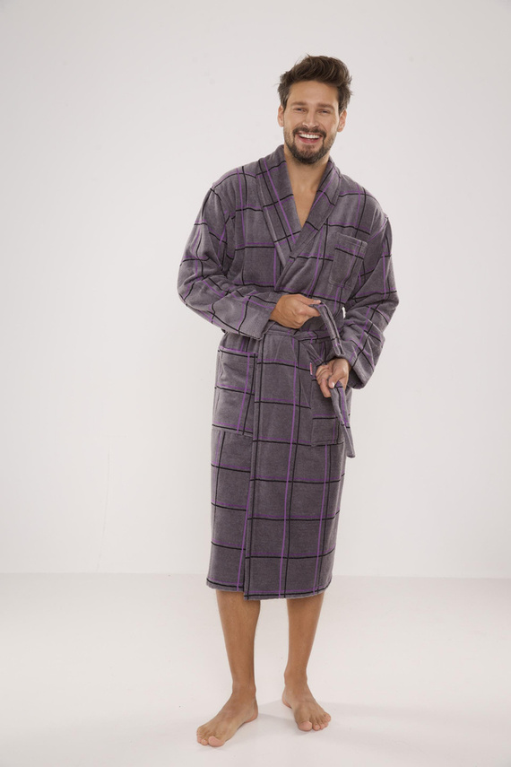 803 / 819 Albornoz de rizo para hombre Twin Forex - gris con cuadros morados (cuadros grises)