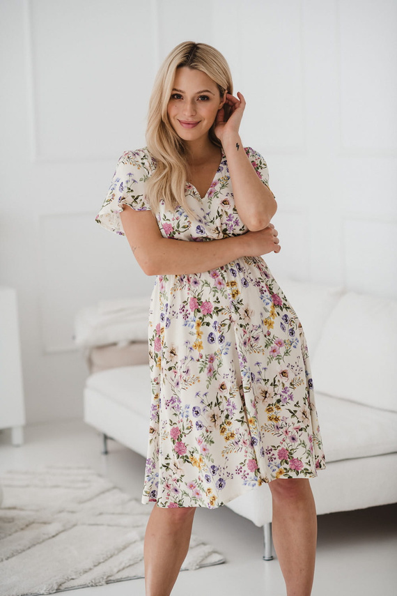 Lovely Dress Vestido de maternidad y lactancia de manga corta Milk&Love vestido floral crema