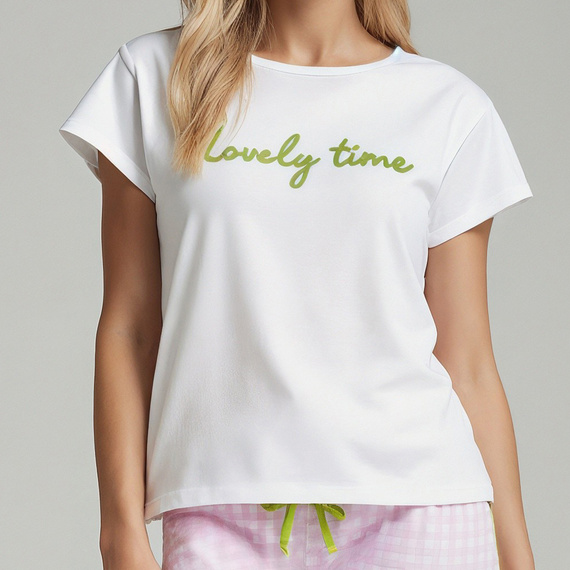 Dana Pijama mujer Sorbetto rosa - 100% algodón, manga corta, pantalón a cuadros, conjunto