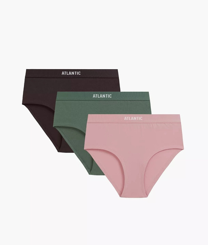 Atlantic 3CLP-009/Z26 Maxi Sport Braguitas para mujer 95% algodón 3 unidades marrón-rosa-verde