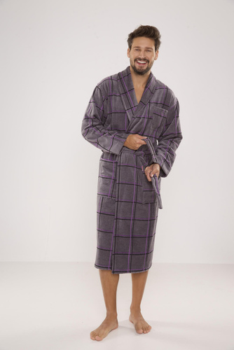 803 / 819 Albornoz de rizo para hombre Twin Forex - gris con cuadros morados (cuadros grises)