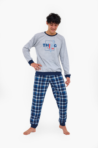 967/54 Thing Cornette Pijama juvenil gris - 100% algodón, estampado, pantalón a cuadros