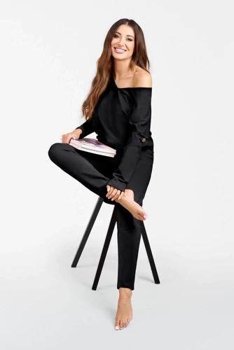 Karina Ladies conjunto manga larga, pantalón Italian Fashion - negro