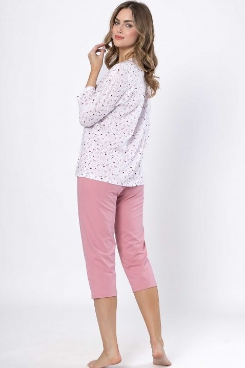 Pijama de señora Dobrusia 1636 - algodón rosa, manga 3/4, abotonado