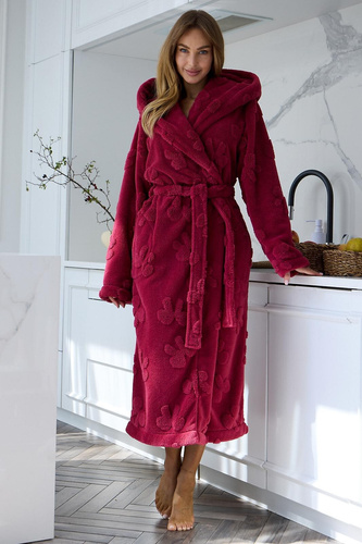 L&L Maya 2631 Bata larga de mujer con capucha, suave con relieve - sangría
