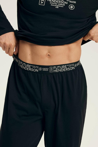 Henderson Core 43469 Loger pijama de los hombres negro-algodón, manga larga, embalaje inteligente