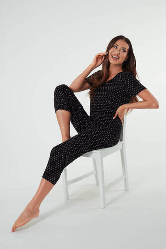 Puntini Pijama de manga corta para mujer, pantalón 3/4 Moda Italiana - negro