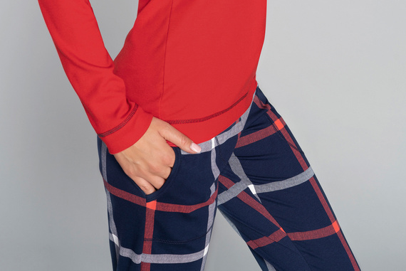 Izera Pijama señora manga larga, pantalón largo Moda Italiana - rojo/estampado