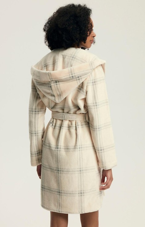 43596 Bata de mujer Danna Henderson blanca - con capucha, a cuadros