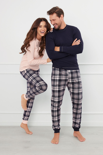 Brit Pijamas Hombre de manga larga, pantalón largo Moda Italiana - azul marino/estampado