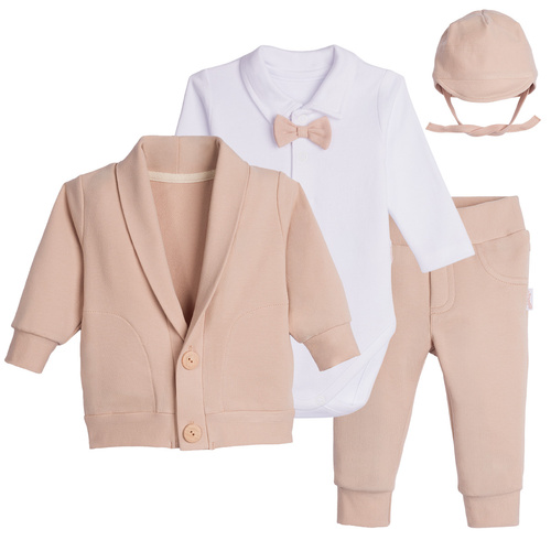Conjunto para Bautizo Nicol 169397 de 4 piezas Body, Pajarita, Sudadera, Pantalones, Gorro