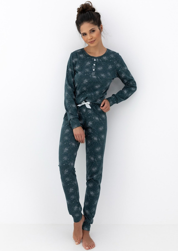 Ellison Sensis pijama de mujer verde - pijama de algodón de manga larga con puños de canalé