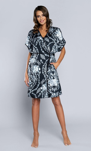 Silver Bata de mujer de manga corta Satén Moda Italiana - azul marino