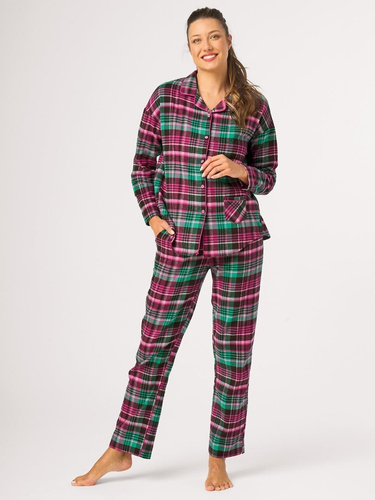 Pijama de mujer Key LNS 414 B26 fucsia – franela, a cuadros, 100% algodón