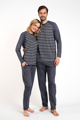 Oda Pijama señora manga larga, pantalón largo Moda Italiana - estampado grafito/grafito