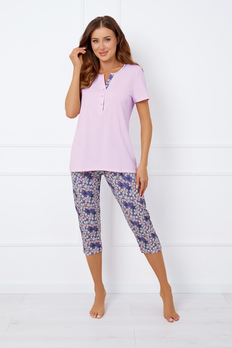 Carbonia Pijama de señora de manga corta, pantalón 3/4 Moda Italiana - rosa/estampado