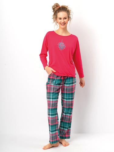 Pijama de señora LNS 420 Key frambuesa - algodón, manga larga, pantalón de franela