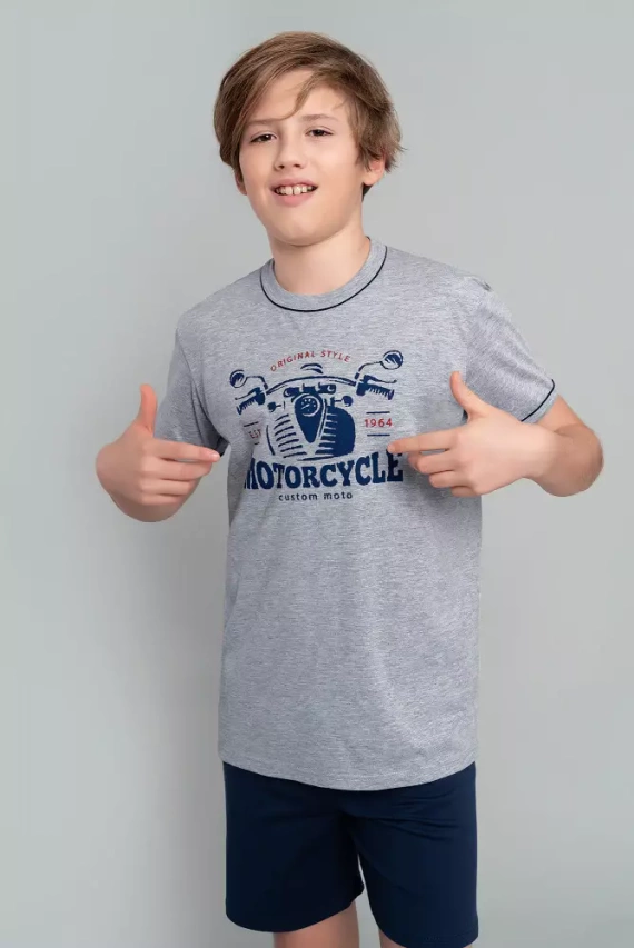 Pijama Gibson Niños manga corta, pantalón Moda Italiana- melange