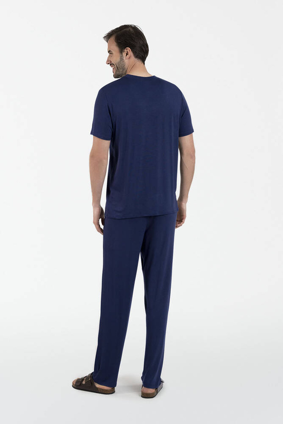 Akord Pijama hombre manga corta, pantalón largo Moda Italiana - azul marino