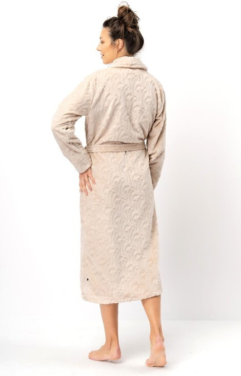 LG: 605 Bata de mujer Key- beige, suave, cuello chal