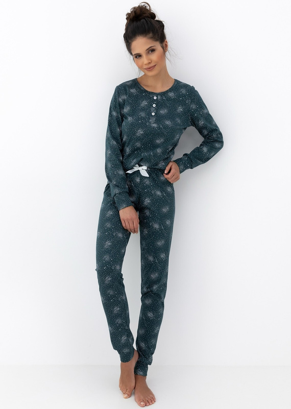 Ellison Sensis pijama de mujer verde - pijama de algodón de manga larga con puños de canalé