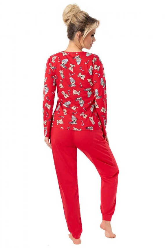 Pijama de mujer Donna Bear Long rojo - pijama cálido de algodón de manga larga