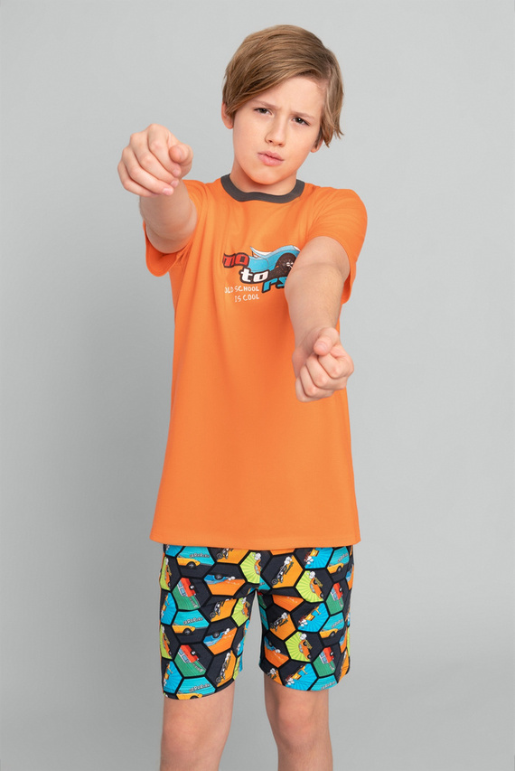 Comics Pijama de manga corta para niño, pantalón Italian Fashion - naranja/estampado
