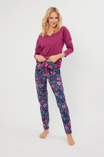 Folk Pijama de mujer manga larga, pantalón largo Moda Italiana - mora/estampado