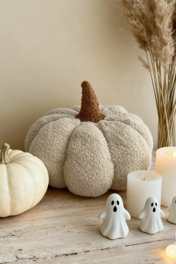 Almohada decorativa boucle calabaza Spod Igły i Nitki - beige, decoración de otoño y Halloween