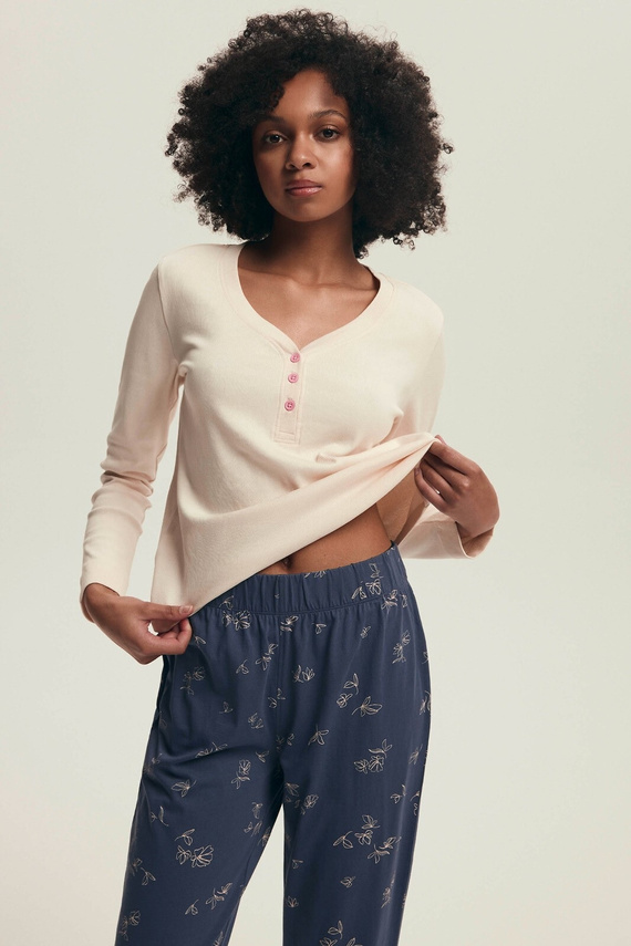 Pijama de mujer 43698 Delanie Henderson crema - algodón, manga larga, corte elegante