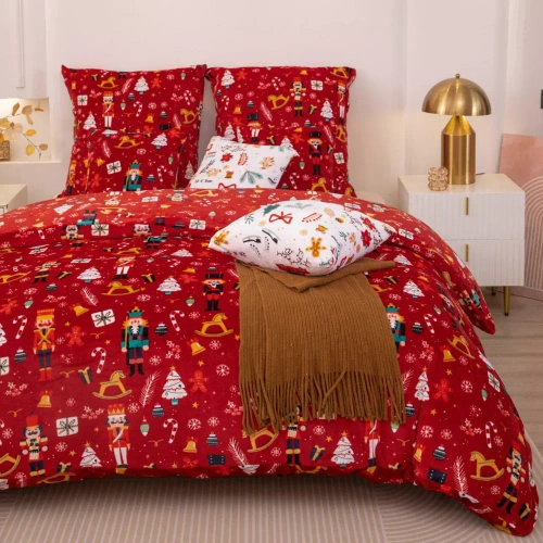 Feliz Navidad acogedora ropa de cama de oso de peluche rojo Spod Igły i Nitki- 210gsm microfibra de felpa