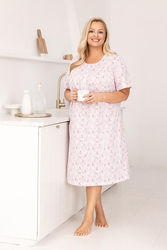 Camisón de señora 018 Regina pink- 100% Algodón de primera calidad, Botones, Cuello arrugado, Dormir confortable cada noche