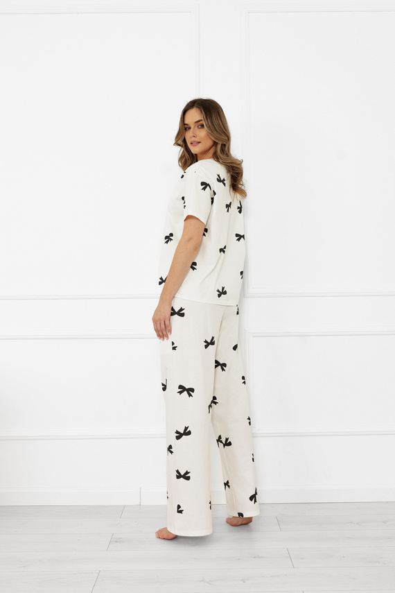 Pijama de señora Figaro - crudo, algodón, manga corta + pantalón largo Moda Italiana