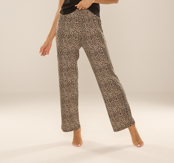 852 Kendall De Lafense - pantalón pijama mujer, largo, estampado leopardo, viscosa, pulido - marrón