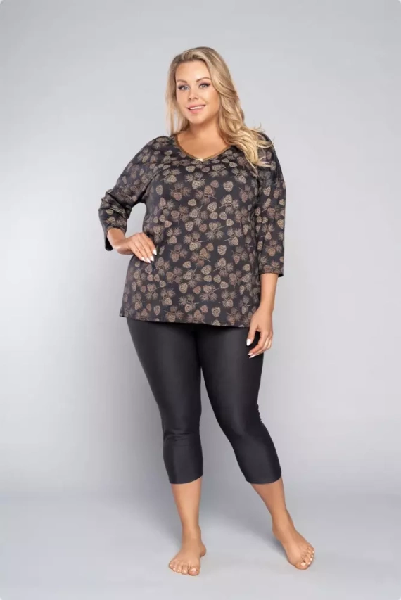 Pinnia Pijama señora manga 3/4, pantalón 3/4 Moda Italiana - estampado/grafito