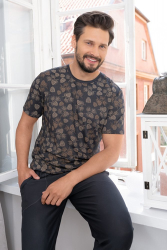 Pijama Pinus Pijama de hombre manga corta, pantalón largo Moda Italiana- estampado/grafito