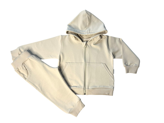 Mamatti DR2149 Conjunto de chándal beige para niña - sudadera con capucha y pantalón con bolsillos