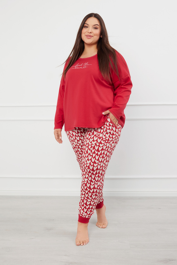 Evora Pijama señora manga larga, pantalón largo Moda Italiana - rojo/estampado