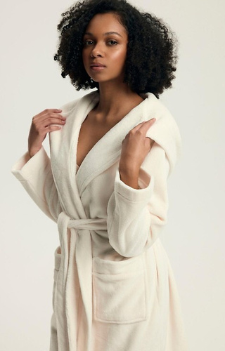 43599 Darlan Bata de mujer con capucha Henderson crema - suave, ligera, antes de la rodilla